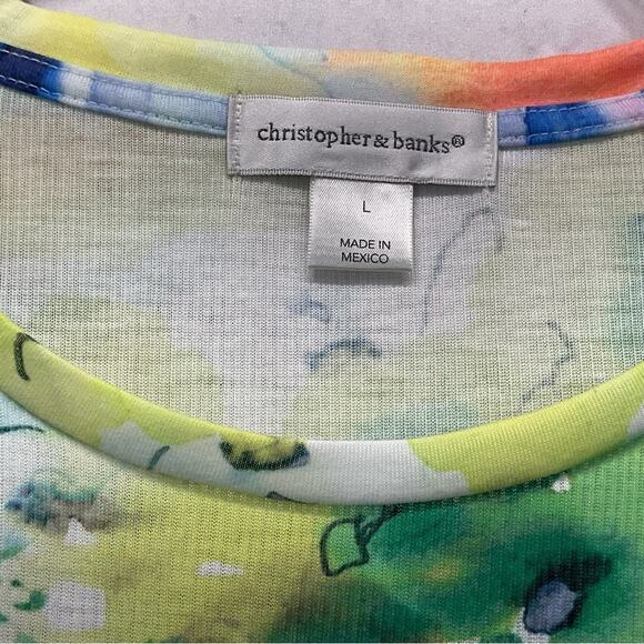 CJ Banks Wearable Art Top Size L Multicolor Artsy Festive Casual Travel Pullover - Picture 2 of 9